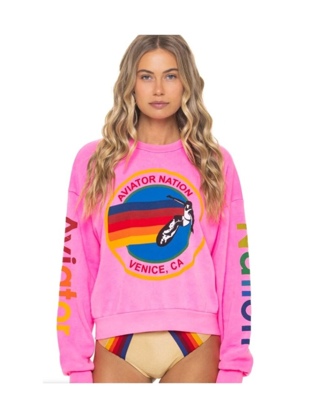 Aviator Nation Venice CA Pink Graphic Crewneck Sweatshirt Size M